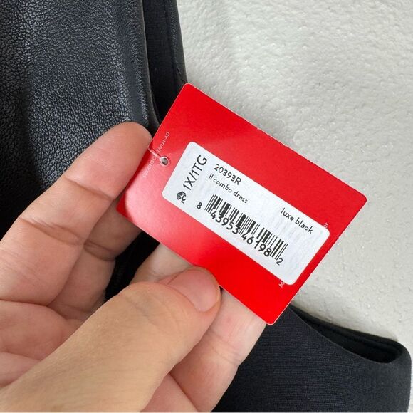 Spanx Women's Luxe Black Faux Leather Ponte Combo Sheath Dress Plus Size 1X - Picture 5 of 10